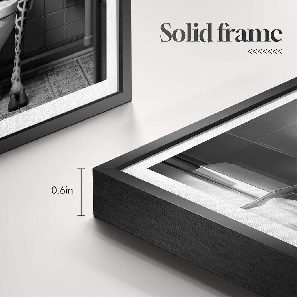 Framed Black and White Bathroom Wall Art Decor, 4 Piece Modern Animal Canvas Prints Painting Artwork, Dog Highland