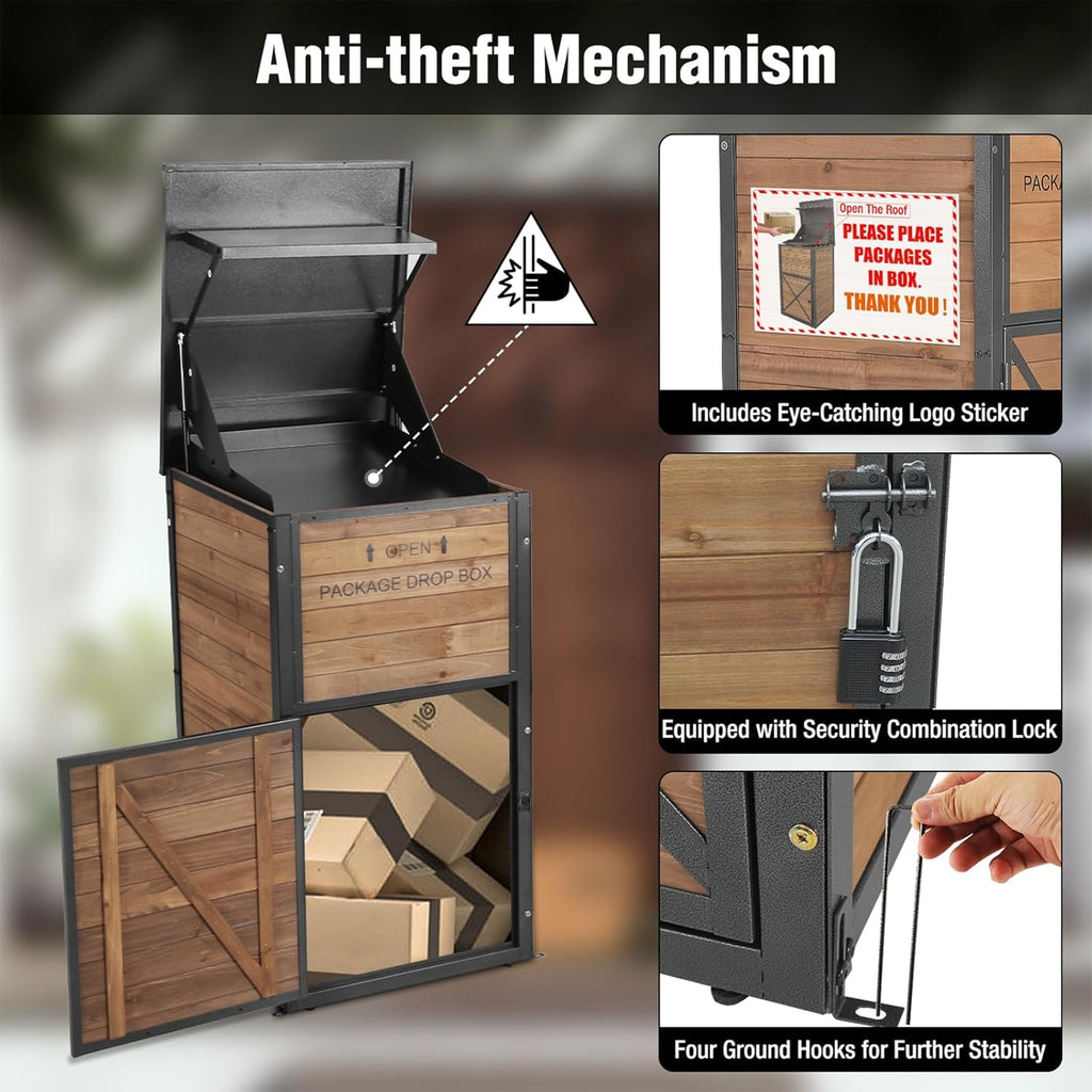 Package Delivery Box with Anti-Theft Lock & Weatherproof Design - 40+ Gallon Large Outdoor Parcel Drop Box