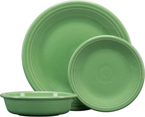Classic Rim 3-Piece Dinnerware Set - Durable Ceramic, Lead-Safe, Dishwasher/Microwave/Oven Safe