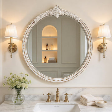 30 Inch Vintage Rustic Round Mirror for Wall Decor