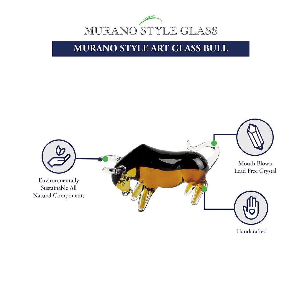 Murano-Style Art Glass Bull Sculpture Table Decor, 4 Inch