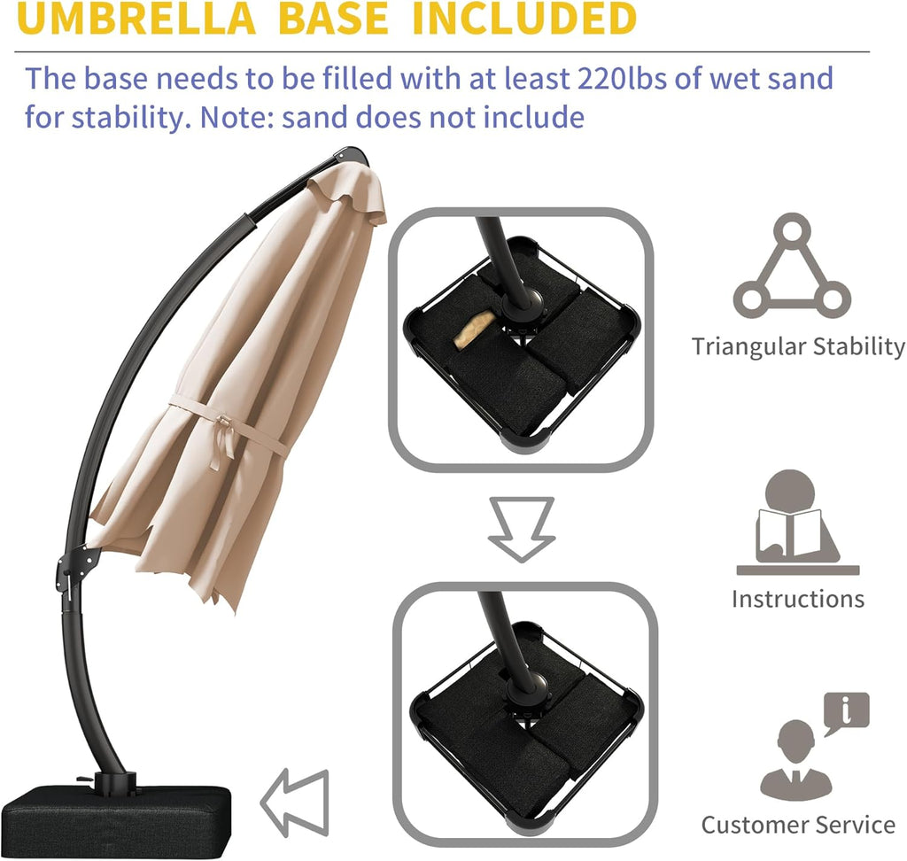 11ft Offset Cantilever Patio Umbrella with Base Included, Large Round Aluminum Outdoor Umbrella - Beige