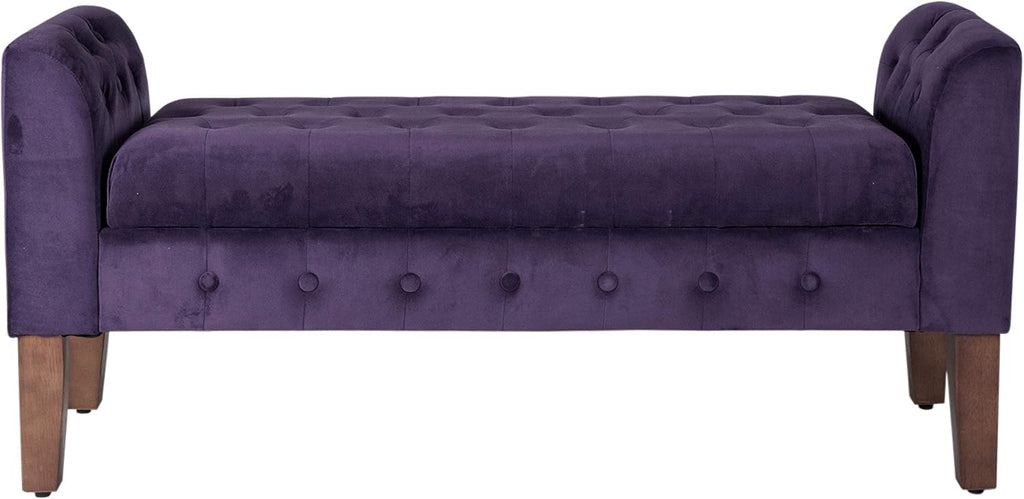 Velvet Tufted Storage Bench Settee with Hinged Lid, Purple 50" x 18" x 23"