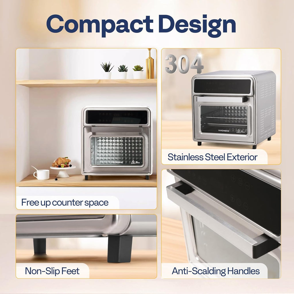 21 Qt Air Fryer Toaster Oven Combo, 8-in-1 Convection Oven Countertop with Rotisserie and Dehydrator, Stainless Steel