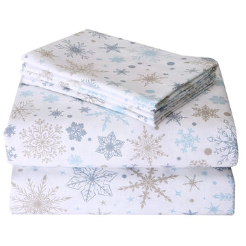 Christmas Flannel Sheets Queen, 100% Cotton Printed Bed Sheet Set