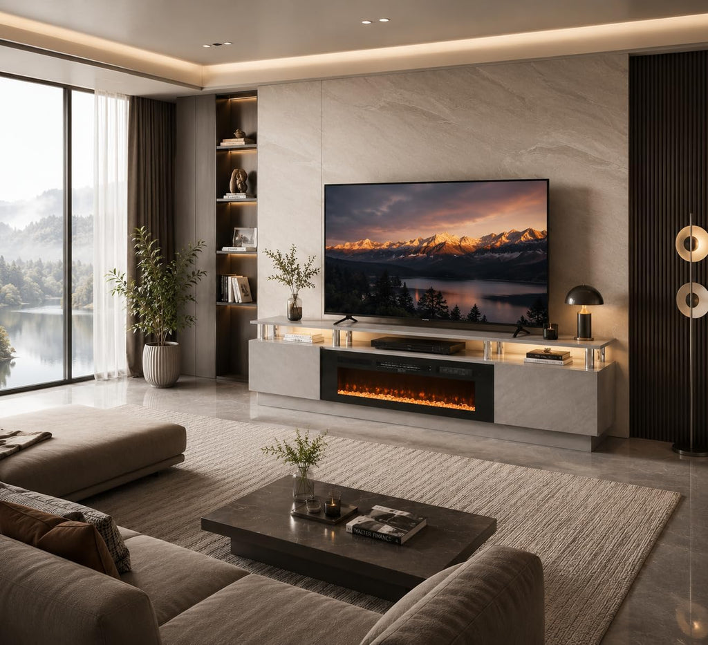 80" TV Stand & Entertainment Center, Media Console with Storage Cabinet, Fits TVs up to 90", Modern Living Room