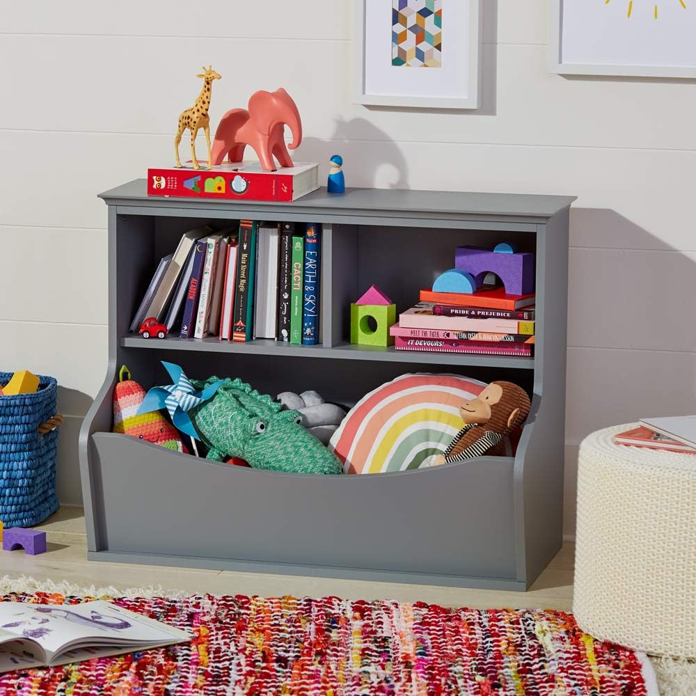 Children's 3 Shelf Multi-Functional Bookcase and Toy Storage Organizer for Kids Room, Bedroom and Playroom, Grey
