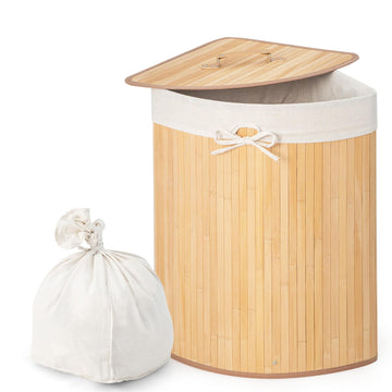 58 L Corner Laundry Hamper w/Lid, Removable Liner, Handle Natural