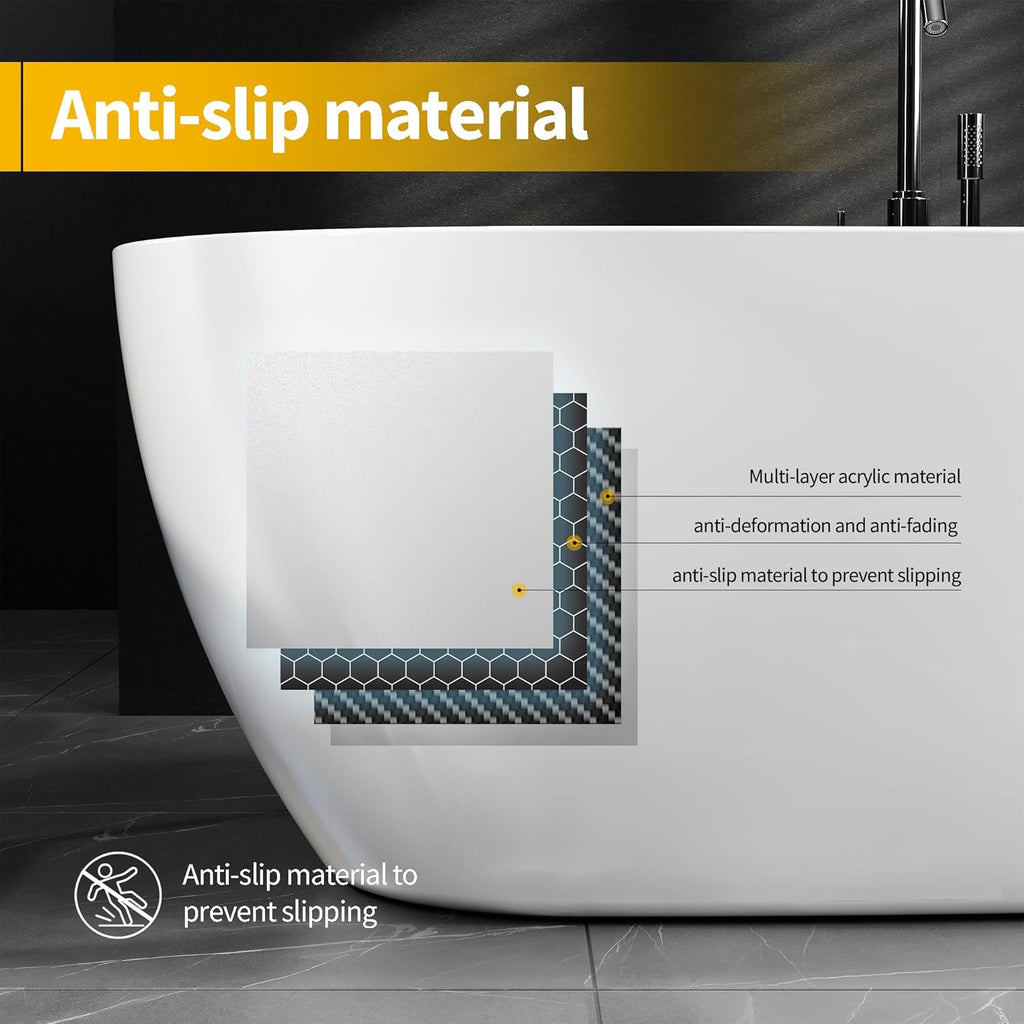 67" Premium Lucite Freestanding Bathtub, Deep Soaking Upright Tub with Matte Drain & Black Water Bypass