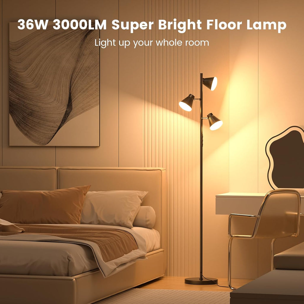 36W LED Tree Floor Lamp, Dimmable Tall Standing Lamp with Remote & Touch Control