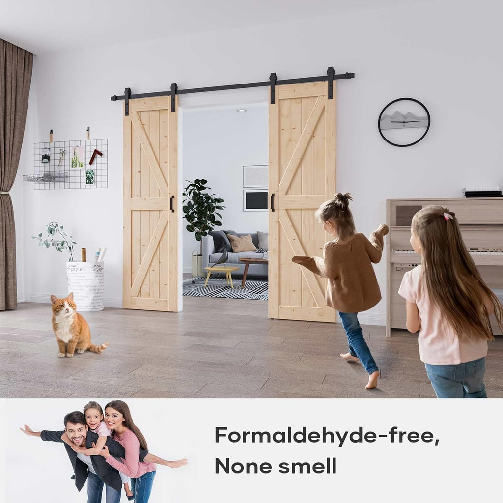 48in x 84in (Double 24in×84in Door) Barn Door with 8FT Sliding Door Hardware & Handle Included,DIY A