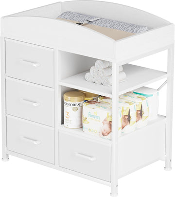 Baby Changing Table with 4 Drawers and 2 Shelves - Baby Dresser with Changing Table Top Diaper Changing Station with