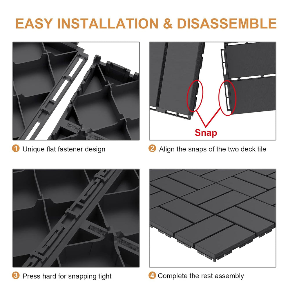 Plastic Interlocking Deck Tiles, 9 Pack Outdoor Patio Flooring, 12"x12" Interlocking Decking Tile Outdoor All Weather