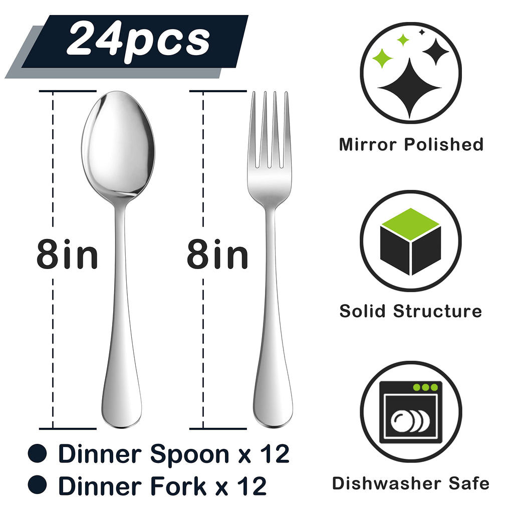 24-piece Forks and Spoons Set, Serving Silverware Set