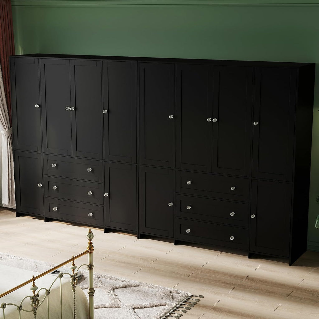 71" Armoire Wardrobe Closet with Drawers and Mirror, 6 Doors | Clothing Storage Cabinet with Hanging Rod, Wooden