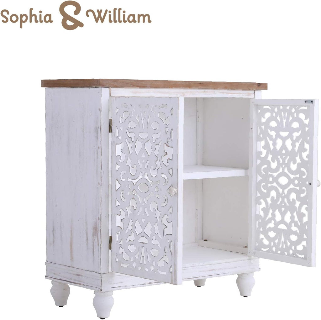 Accent Cabinet with Doors, White Carved Buffet Cabinet | White Accent Cabinet with doors, Small Carved Decorative