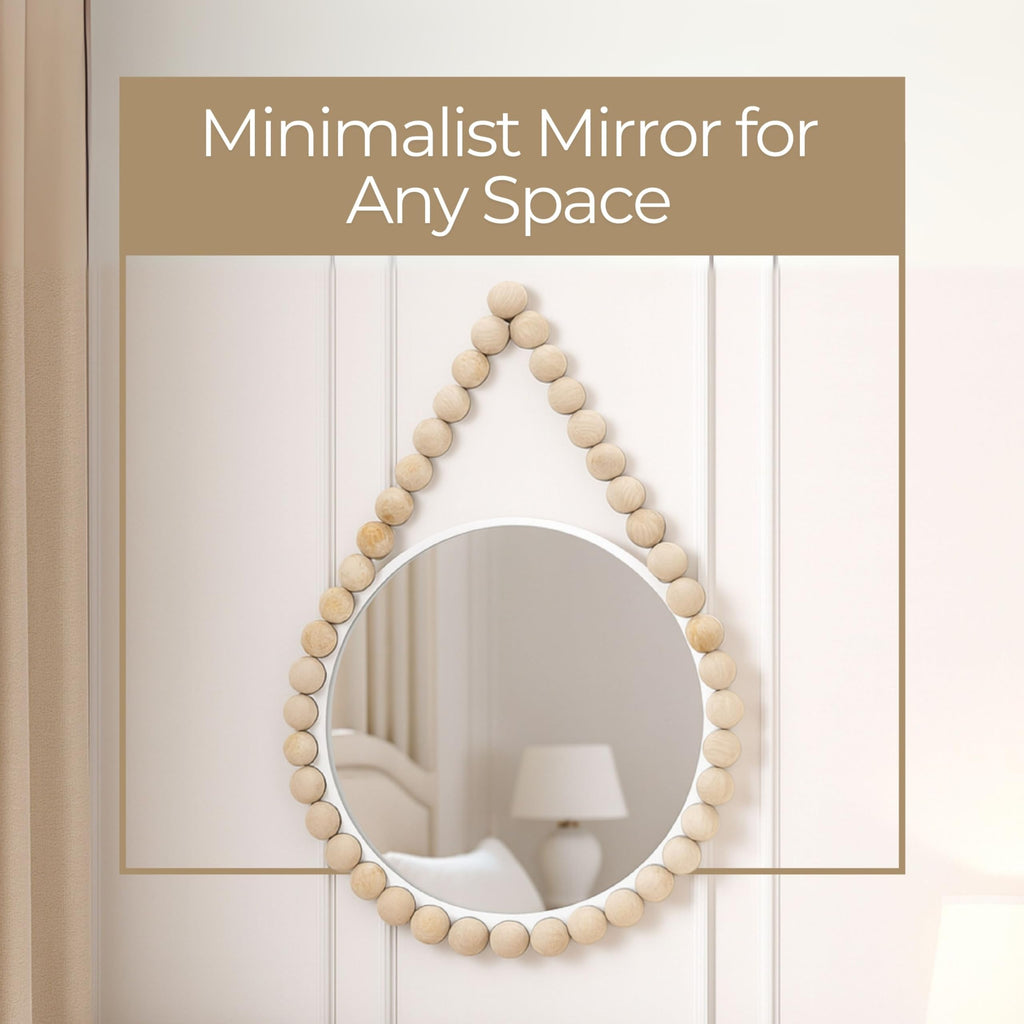 White Decorative Mirror with Beaded Wood Frame - MDF & Glass Home Decor Mirrors for Wall Accent & Styling - Modern