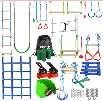 65FT Ninja Warrior Obstacle Course for Kids - Double Longest Slacklines with 10 Most Complete Accessories for Kids