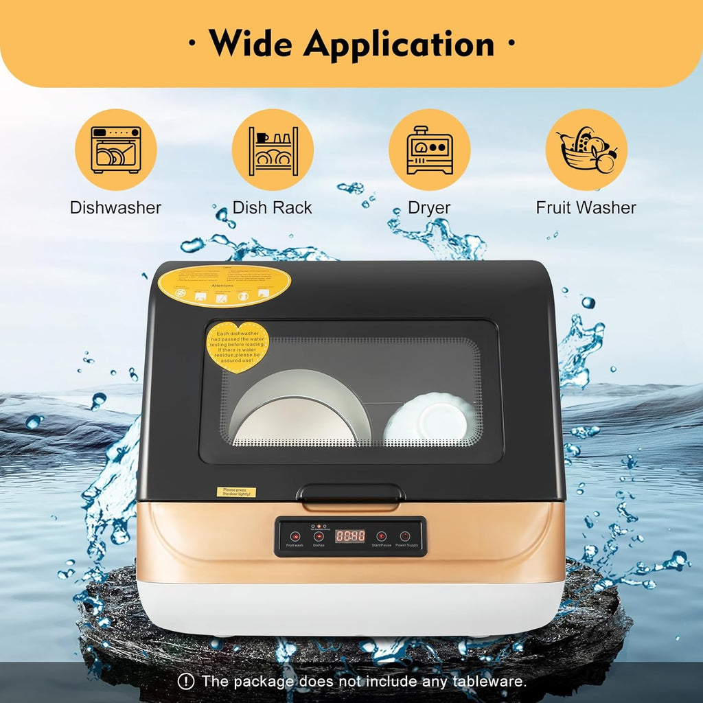 Portable Countertop Dishwasher, Compact Dishwasher Residual Temperature Drying & Air-cooled Drying with 3 Washing