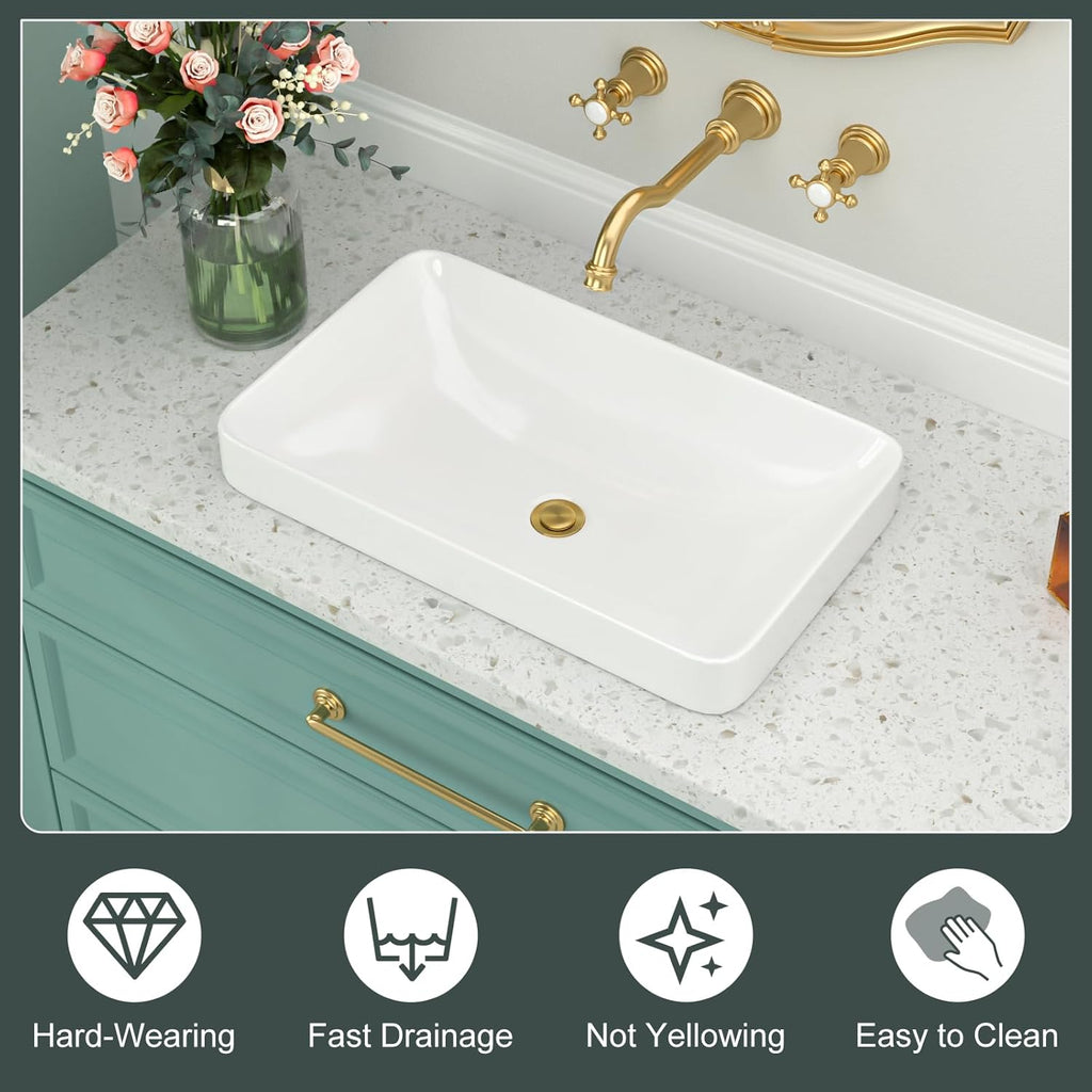 Vessel Sink Bathroom Semi Recessed Sinks 19x12 Rectanglar White Ceramic Modern Vessel Sinks Bath Wash Sink Bowl Vanity Sink Above Counter
