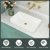 Vessel Sink Bathroom Semi Recessed Sinks 19x12 Rectanglar White Ceramic Modern Vessel Sinks Bath Wash Sink Bowl Vanity Sink Above Counter Basin A131-B0DL5BNDDC