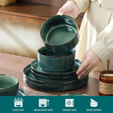 Starry Plates and Bowls Sets for 8, 24 Pieces Green Dinnerware SetsModern Stoneware Dishes Set