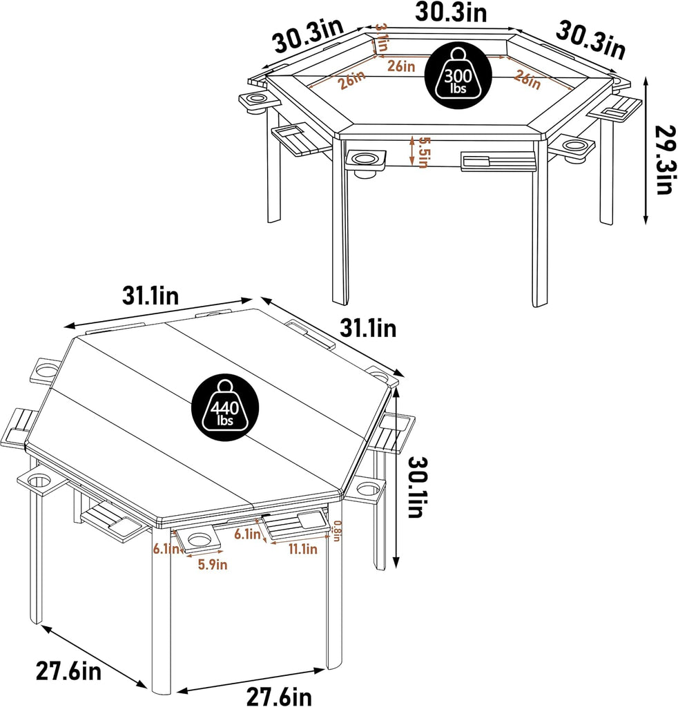 Board Game Table with Removable Table Top, Gaming & Dining Table for 4 to 6 Players,Includes Leatherette Play Mat