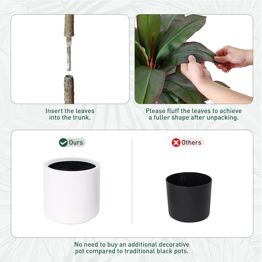 Artificial Dracaena Tree 5 FT, Fake Tree with White Planter, Faux Yucca Silk Floor Plants Indoor, Artificial Trees