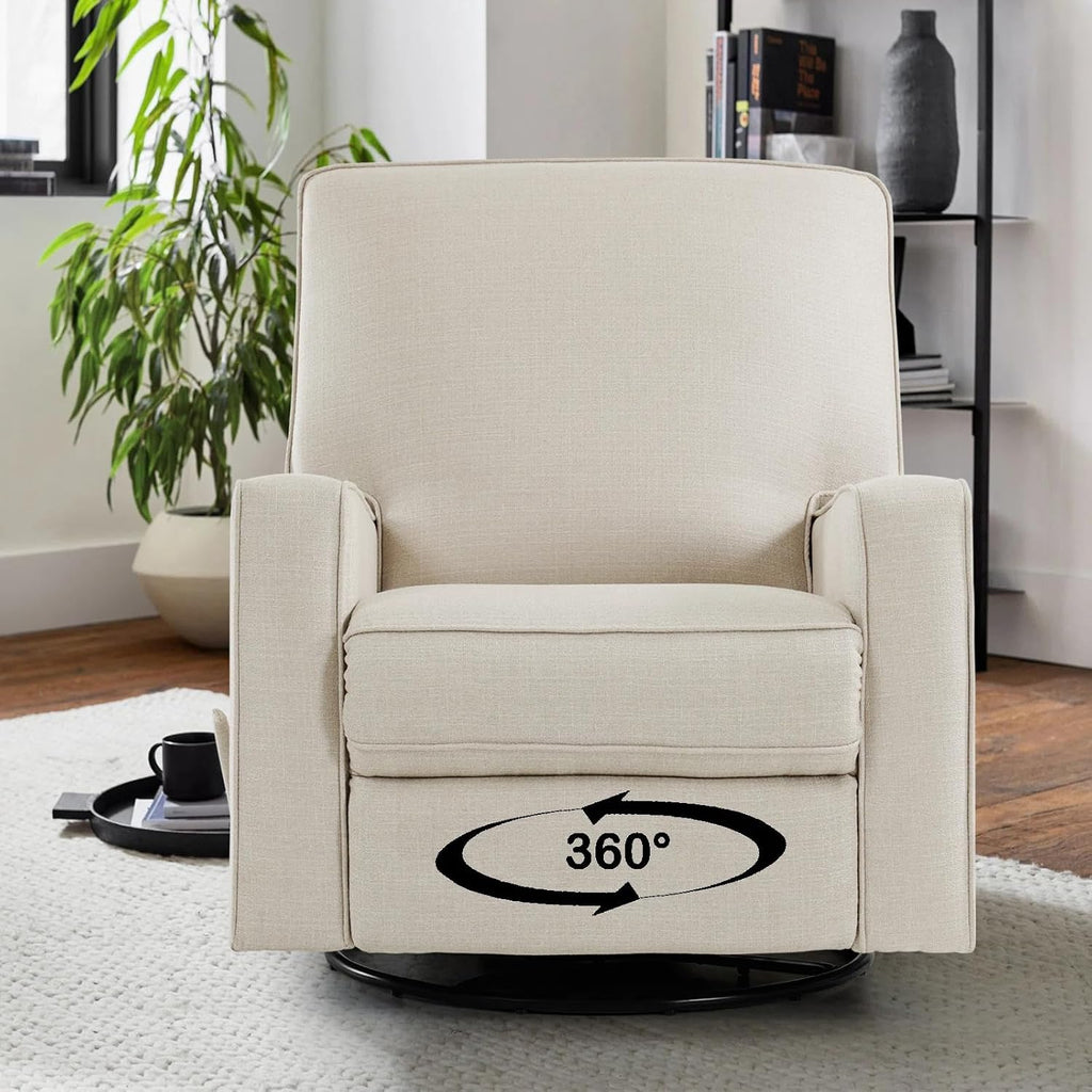 Swivel Rocker Recliner Chair, Glider Rocker Recliner, Beige | Fabric Chair with High Back, Deep Seat