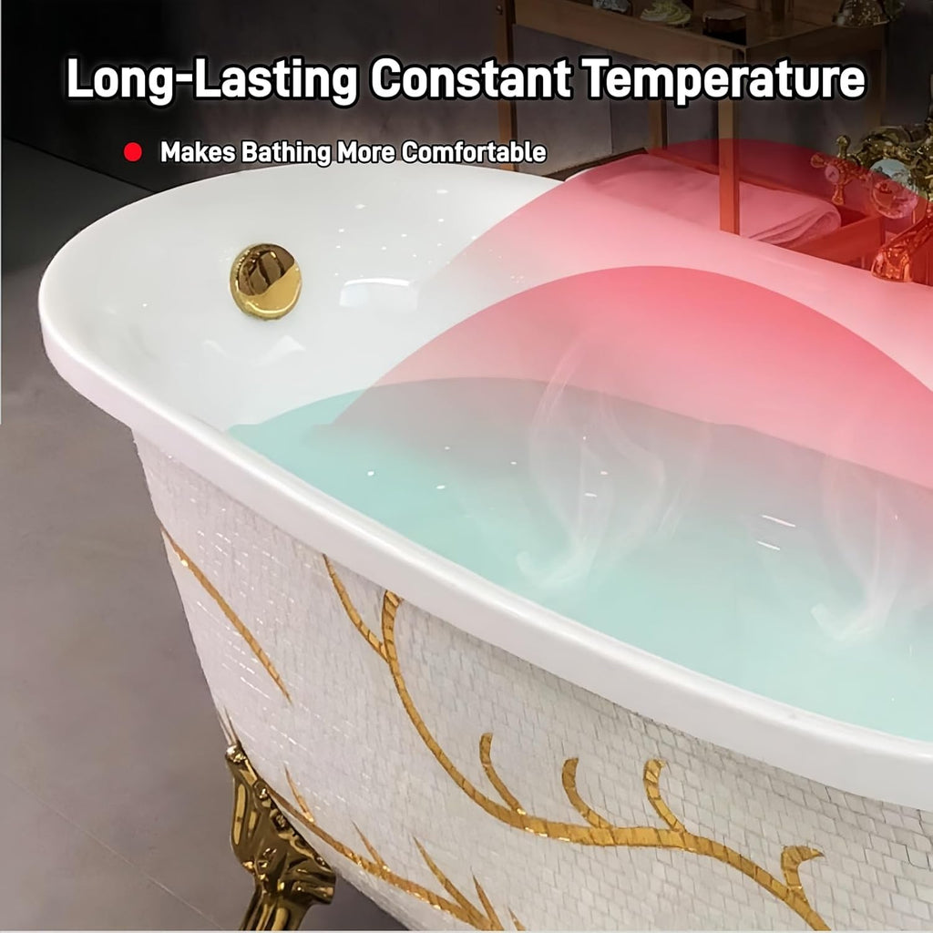 54" Edeyeu Freestanding Bathtub - Solid Surface Soaking Tub With Gold Clawfoot Elegance, Designer Free Standing