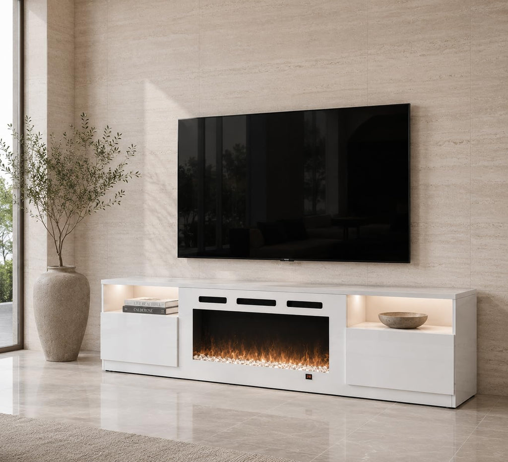 70" Fireplace TV Stand for TVs Up to 80",Entertainment Center with 36" Electric Fireplace and 12 Colors LED