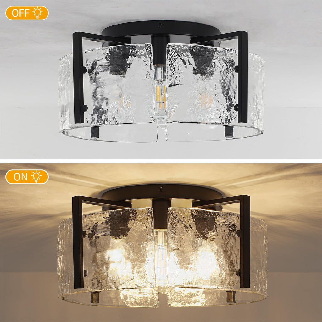 18.5'' Modern Black Semi Flush Mount Ceiling Light, Entryway Light Fixture, 4-Light Glass Ceiling Lights Foyer