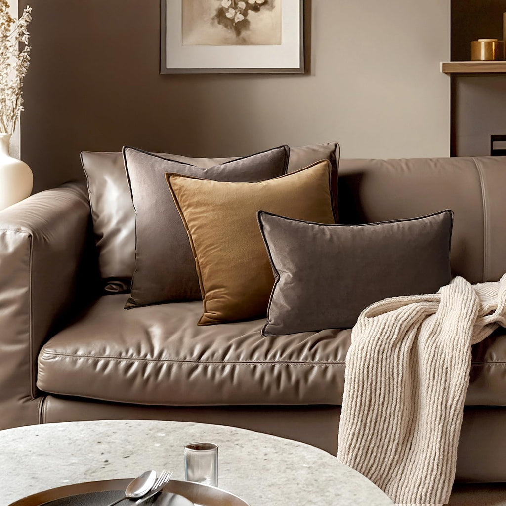Dark Coffee Velvet Throw Pillow Covers 20x20 Taupe Neutral Soft Decorative Solid Square Cushion Cases Pack of 2