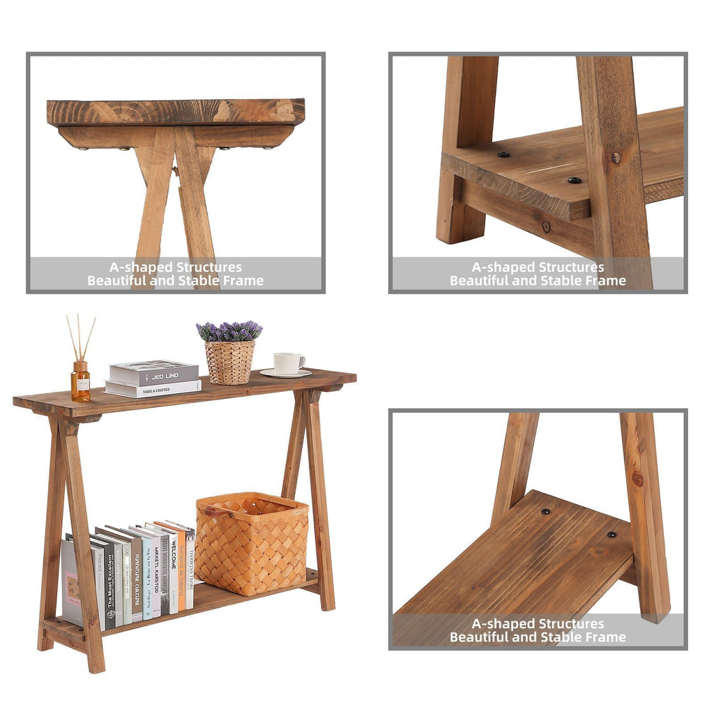 43" Solid Wood Farmhouse Console Table, Natural