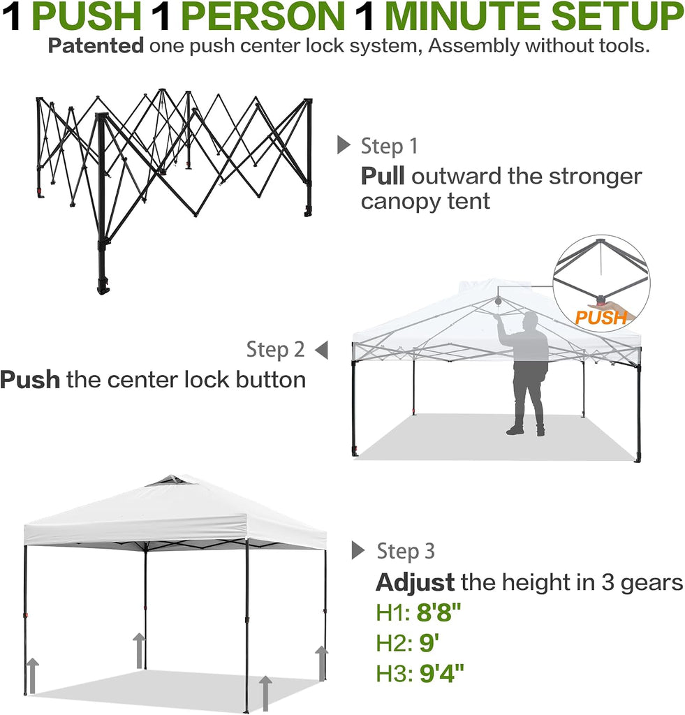 10'x10' Pop Up Canopy Tent with 1 Sidewall and 6 Pockets, One Push Setup, Instant Shade Tent with Vented Roof Case