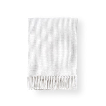 Coastal Decorative Throw Blanket Couch Sofa, Off White Waffle Weave with Fringe, 54"x75"