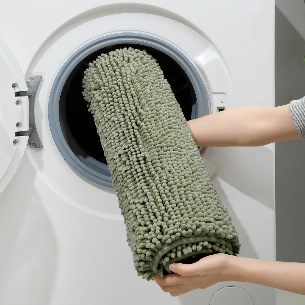 3 Pieces Bathroom Rugs, Ultra Soft Non Slip Absorbent Chenille Toilet Bath Mat Set (Sage Green)