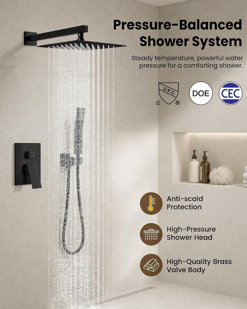 Rainfall Bathroom Shower System Rain Shower Head and Handle Set Wall Mounted Shower Complete Combo Solid Brass
