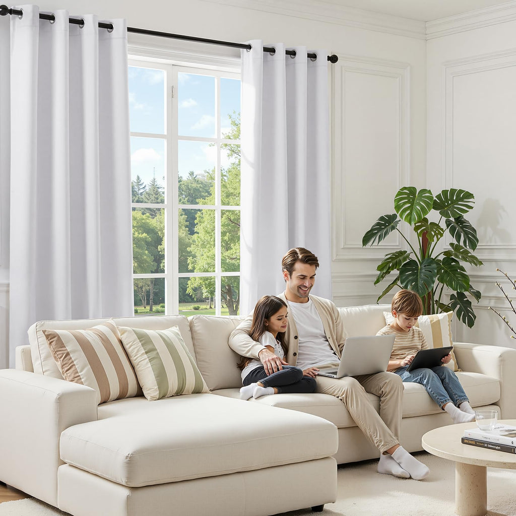 Greyish White Blackout Curtains 52 X 84 Inch Long 2 Panels Set Room Darkening Curtains/Drapes, Soundproof Thermal