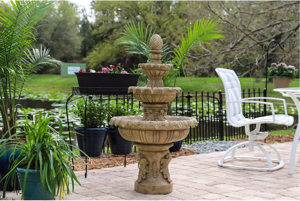 Ibiza Classic Outdoor Floor Fountain, Sandstone, 45 Inch Height, 25.5 Inch Width, 25.5 Inch Depth