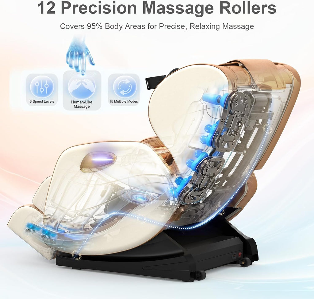 2026 SL Track Massage Chair Full Body, Zero Gravity Recliner | 12 Fix Rollers, 8 Airbags, 15 Auto Programs, Foot