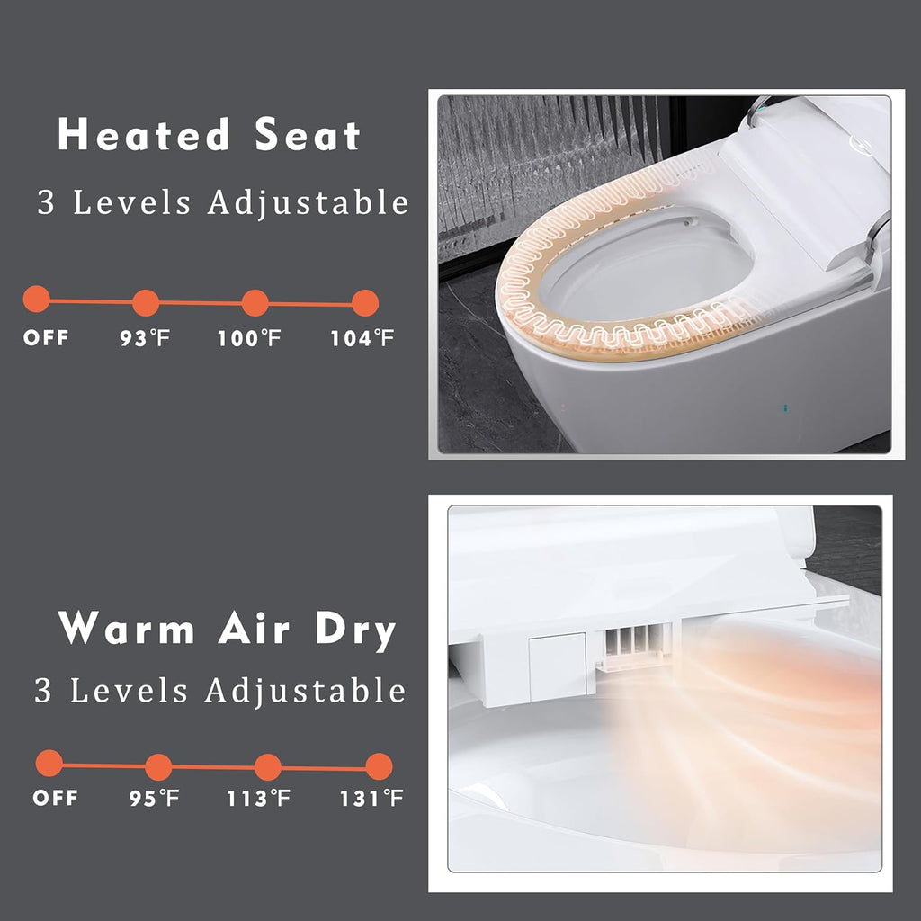 Luxury Smart Toilet, 1.28 Intelligent Bidet Toilet with Auto Flush, Heated Seat with Warm Water and Dryer