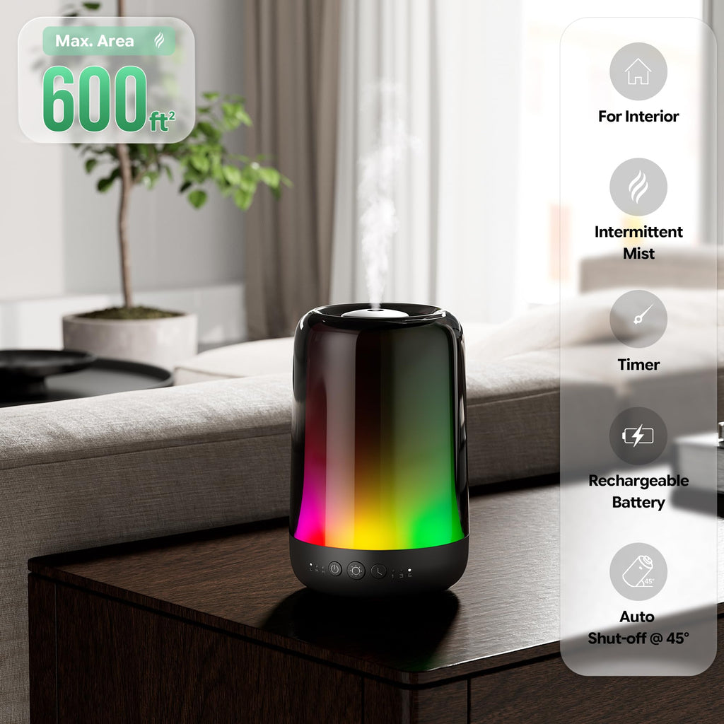 RDG Waterless Oil Diffuser with Rainbow Light, Black Starter Kit