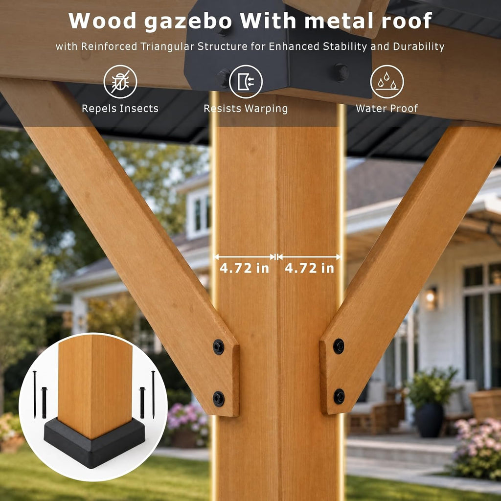 12' x 16' Cedar Wood Gazebo with Hardtop Galvanized Steel Roof