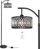 Crystal Floor Lamps, Modern Arc Floor Lamp, Black Standing Lamp with Edison Bulb, Height Adjustable 