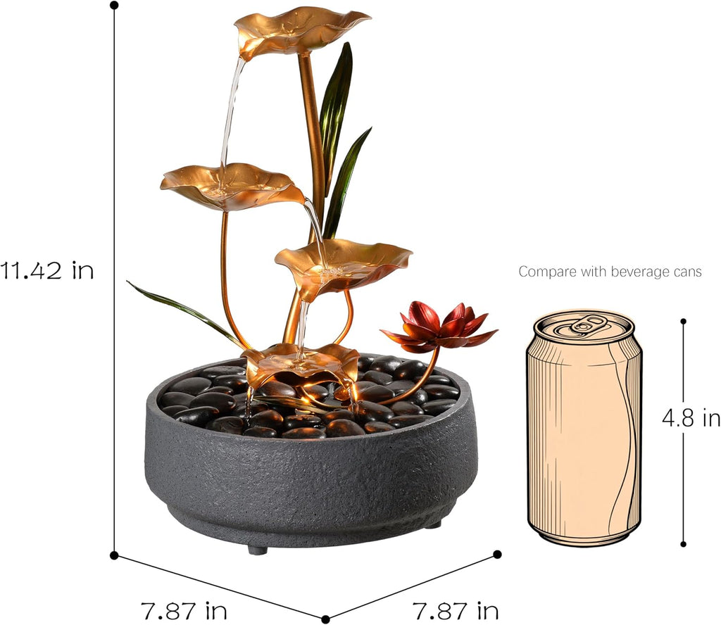 Indoor Tabletop Fountain Exquisite Meditation Desk Water Fountain Decorative Zen,4-Tier Lotus Desk Fountain, Decor