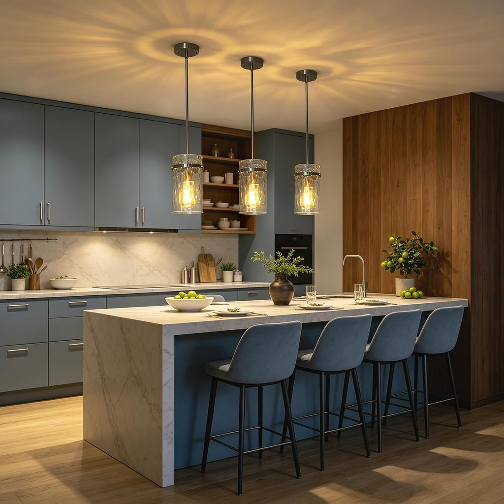 5.5" Brush Nickel Hammered Glass Pendant Lights for Kitchen, Brushed Nickel Pendant Lights Kitchen Island, Modern