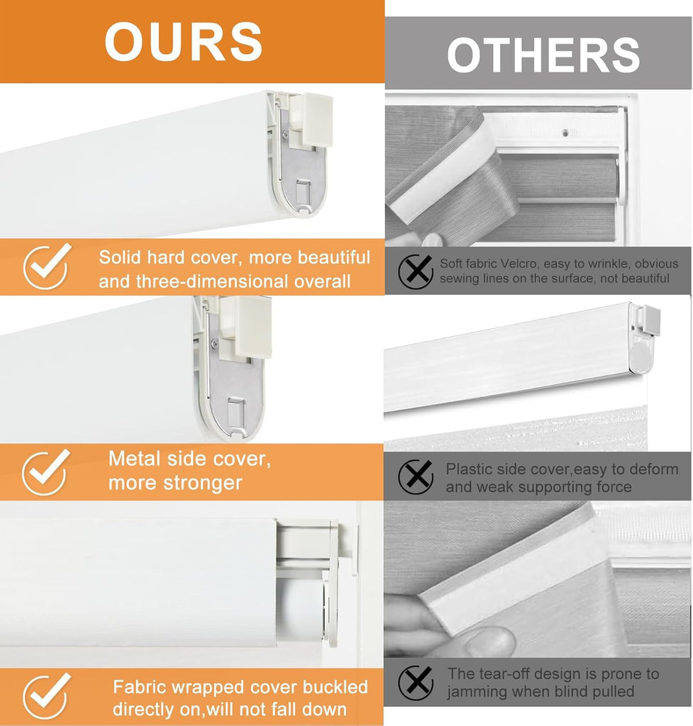No Drill No Tool Custom Size Zebra Blind Dual Layer Privacy for Day and Night Window Blinds Light Filtering Cordless