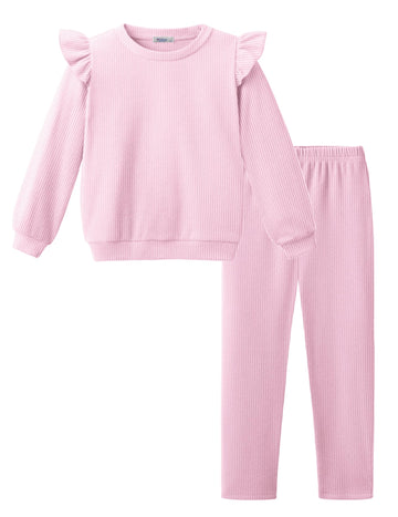 Girls Sweater Set Rib Knit Clothes 2Pcs Outfit Tops Pants