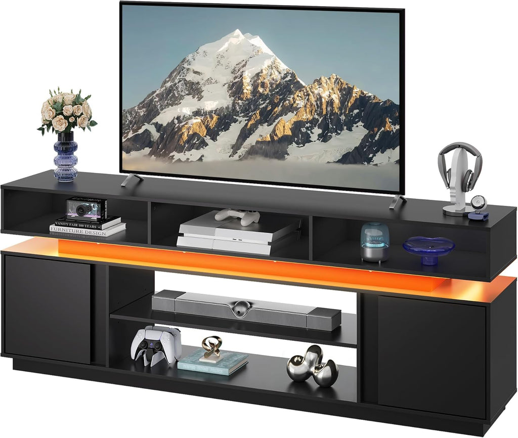 68" Tall TV Stand for 75 Inch TV, Modern Entertainment Center with RGB LED Lights & Storage Cabinets, Media Console